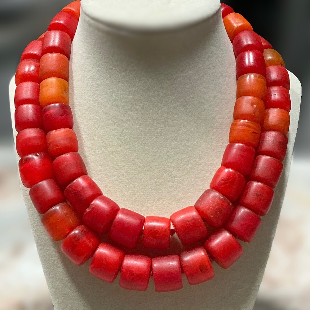 Antique African Trade Necklace Large Venetian Red Glass Beads Authenic
